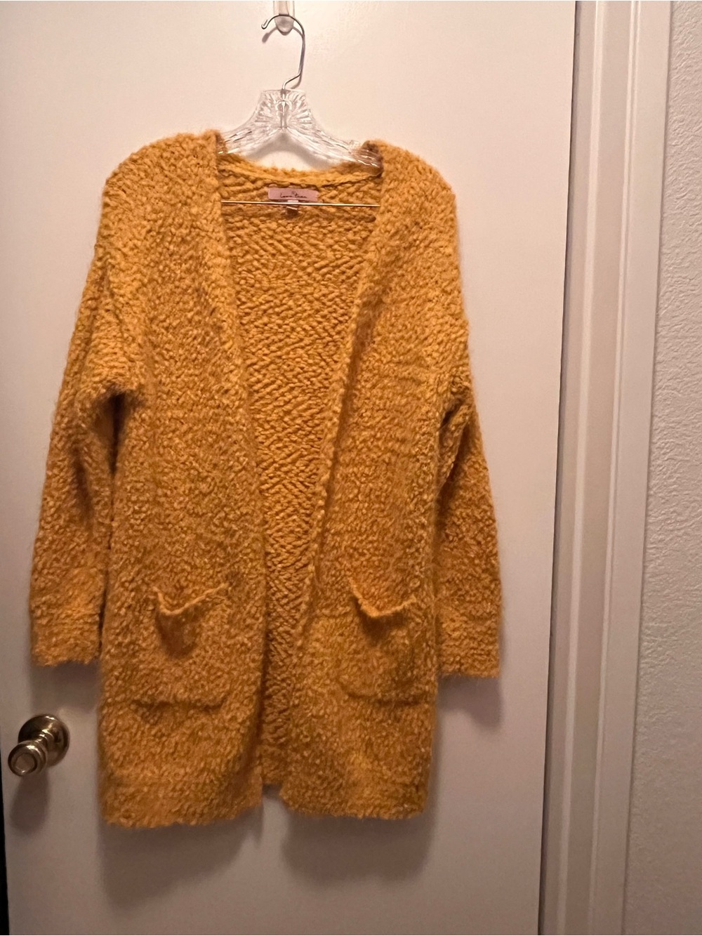 Love Tree Mustard Open-Front Fuzzy Cardigan
